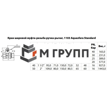 Кран шаровой латунь никель 1103 Standard Ду 15 Ру40 ВР/НР полнопроходной рычаг Aquasfera 1103-01