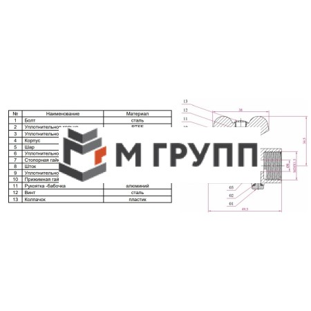 Кран для манометра шаровой латунь 11б27п(м) Ду 15 Ру16 ВР G1/2"-М20х1,5 с бабочкой без фланца SantechSystems