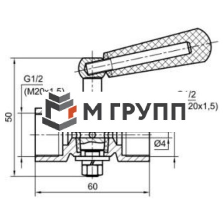 Кран для манометра 3-ходовой латунь Ду 15 Ру25 ВР G1/2" с рукояткой без фланца Росма 00000006160