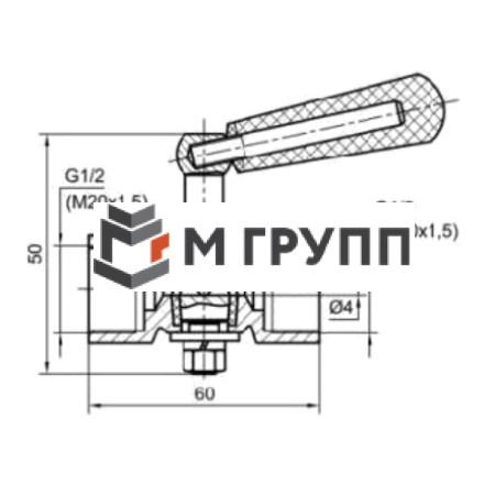 Кран для манометра 3-ходовой латунь Ду 15 Ру25 ВР М20х1,5 с рукояткой без фланца ЭКОМЕРА КТХ-MF-MF