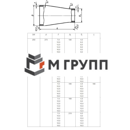 Переход сталь концентрический Дн 38х3,0-25х3,0 (Ду 32х20) бесшовный ГОСТ 17378-2001 РБ