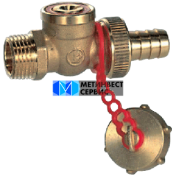 Кран шаровой латунный сливной R608 Ду 10 Ру10 НР G3/8" под отвертку с заглушкой со штуцером Giacomini R608Y012