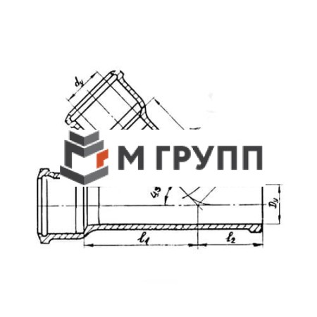 Тройник чугунный канализационный Ду 150х150 мм 45гр безнапорный косой Кронтиф